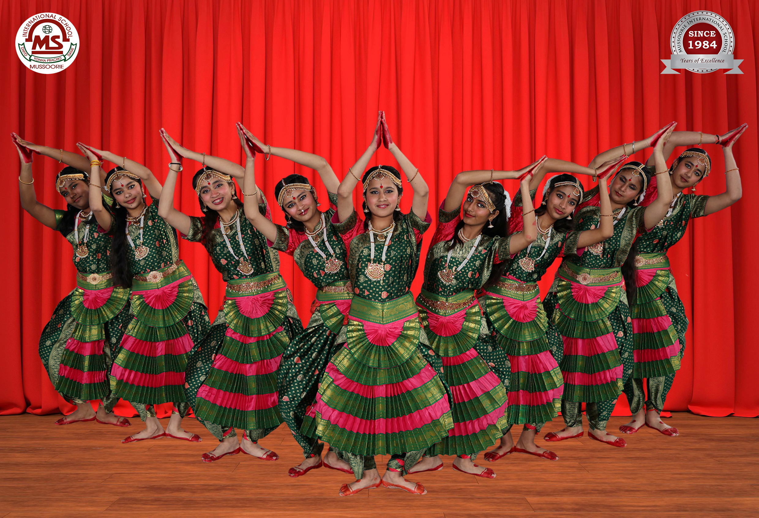 Students presenting a vibrant classical dance at Mussoorie International School, reflecting unity, rhythm, and the character-building influence of the Gayatri Mantra.